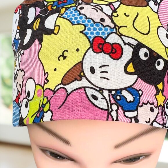 Hello Kitty Friends ~ Ponytail Scrub Cap, Nurse Cap, Scrub Hat, OR, CNA, Gift. - Picture 3 of 5